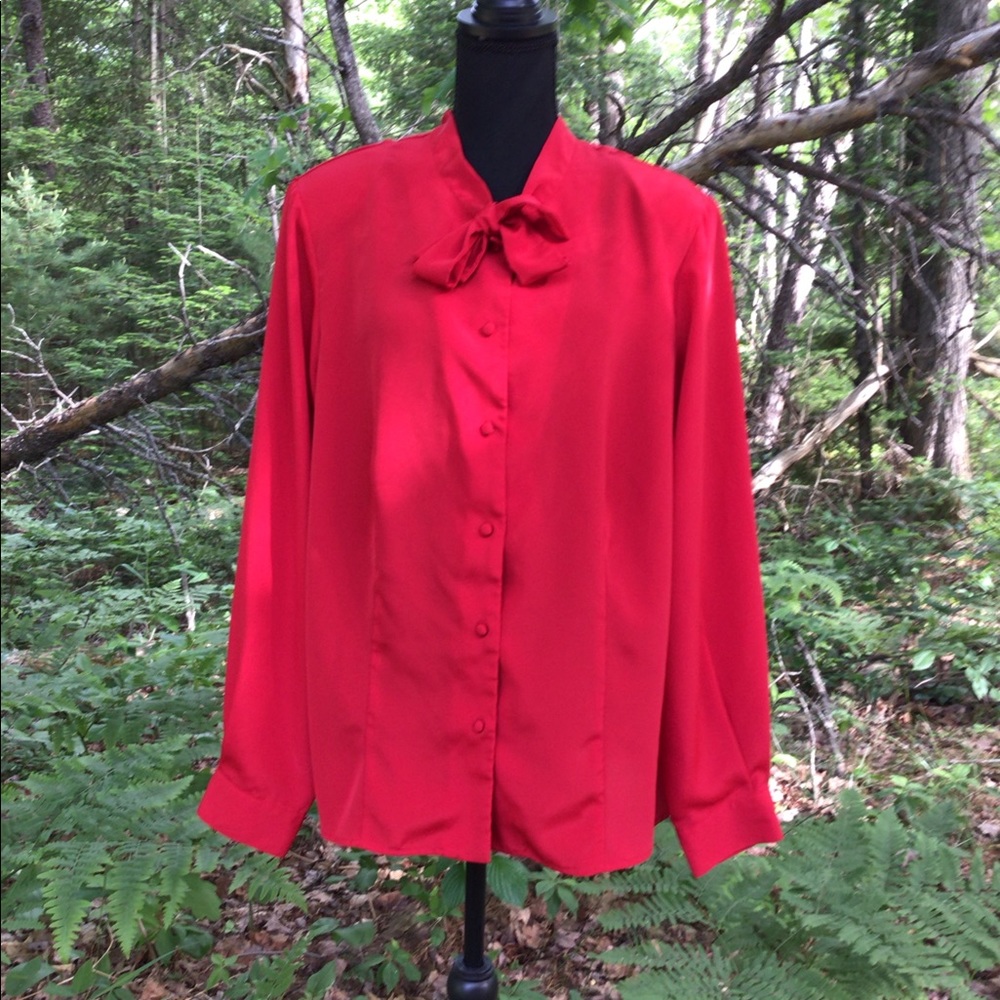 NWOT Vintage Red pussy bow Blouse XL